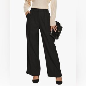 Funyyzo Black Wide-Leg Dress Pants Size Large NWT — Workwear Trousers w/ Pockets
